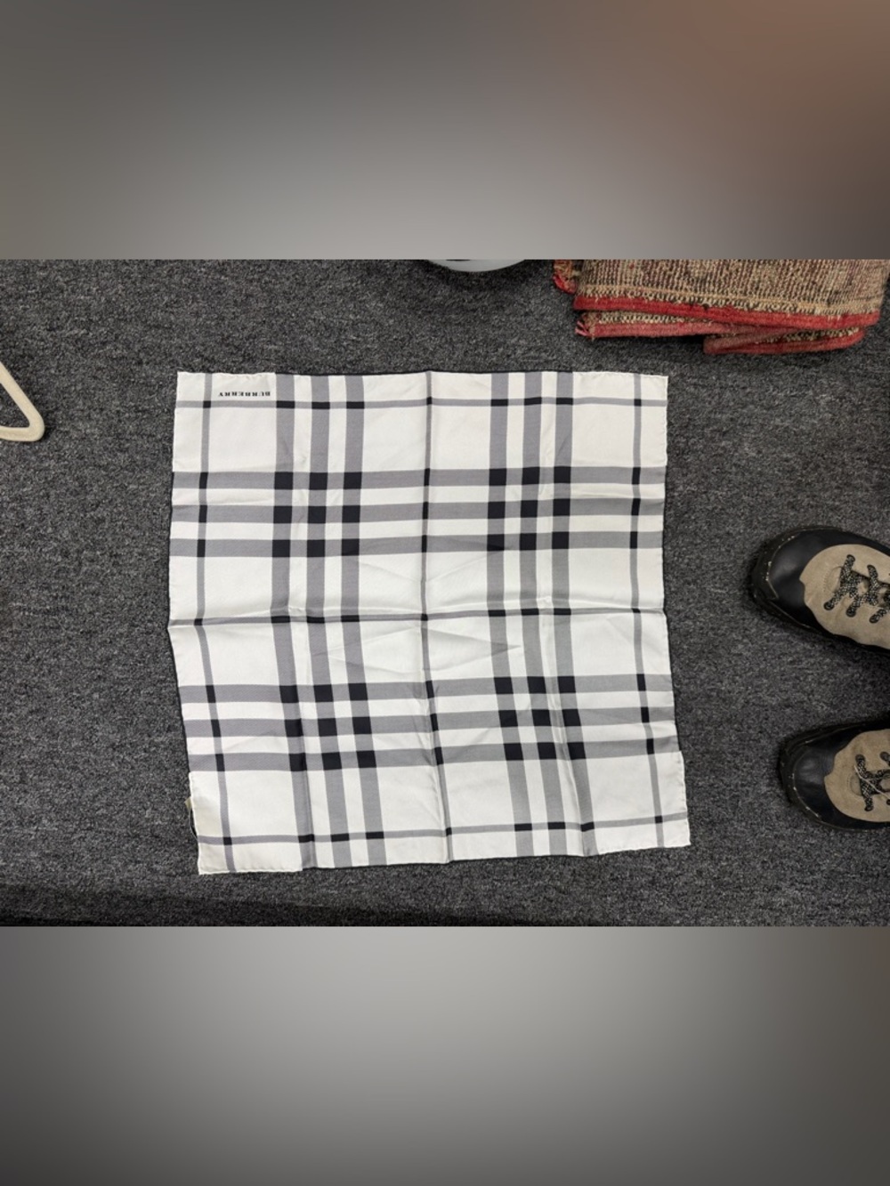 Burberry Black & White Check Silk Scarf